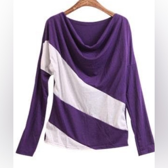Purple & white stripe drape front batting long sleeve top, size small - Picture 4 of 4